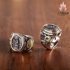 画像5: Antique Jewelry S925 シルバーリング アネモネ 観音菩薩 個性派デザイン ユニセックス レトロ (5)
