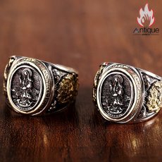 画像6: Antique Jewelry S925 シルバーリング アネモネ 観音菩薩 個性派デザイン ユニセックス レトロ (6)