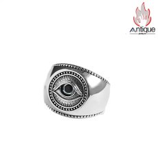 画像1: Antique Jewelry S925 シルバー 悪魔の瞳 光沢リング オープンバンド ヴィンテージ メンズ シンプル プレゼント (1)