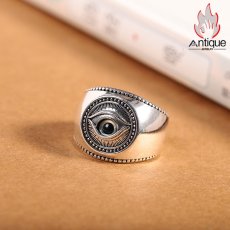 画像2: Antique Jewelry S925 シルバー 悪魔の瞳 光沢リング オープンバンド ヴィンテージ メンズ シンプル プレゼント (2)
