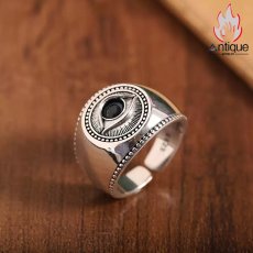 画像3: Antique Jewelry S925 シルバー 悪魔の瞳 光沢リング オープンバンド ヴィンテージ メンズ シンプル プレゼント (3)