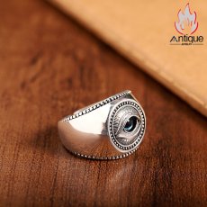 画像4: Antique Jewelry S925 シルバー 悪魔の瞳 光沢リング オープンバンド ヴィンテージ メンズ シンプル プレゼント (4)