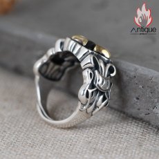 画像4: Antique Jewelry S925 シルバーアクセサリー 十字薔薇 × ゴールドクロス ゴシック オープンバンド メンズリング (4)