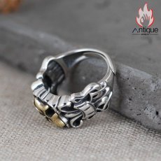 画像5: Antique Jewelry S925 シルバーアクセサリー 十字薔薇 × ゴールドクロス ゴシック オープンバンド メンズリング (5)