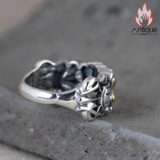 画像6: Antique Jewelry S925 シルバーアクセサリー 十字薔薇 × ゴールドクロス ゴシック オープンバンド メンズリング (6)