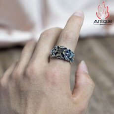 画像7: Antique Jewelry S925 シルバーアクセサリー 十字薔薇 × ゴールドクロス ゴシック オープンバンド メンズリング (7)