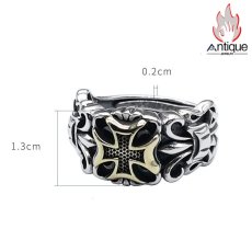 画像9: Antique Jewelry S925 シルバーアクセサリー 十字薔薇 × ゴールドクロス ゴシック オープンバンド メンズリング (9)