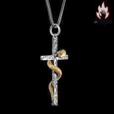 画像3: Antique Jewelry S925 シルバー製 クロスに蛇が纏うペンダント ヴィンテージ ゴシック メンズネックレス (3)