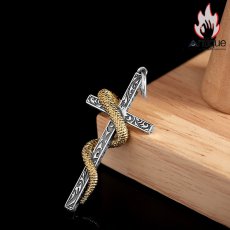 画像5: Antique Jewelry S925 シルバー製 クロスに蛇が纏うペンダント ヴィンテージ ゴシック メンズネックレス (5)