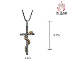 画像7: Antique Jewelry S925 シルバー製 クロスに蛇が纏うペンダント ヴィンテージ ゴシック メンズネックレス (7)