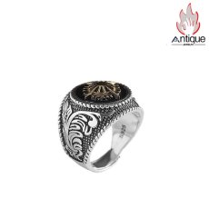 画像1: Antique Jewelry S925 シルバー サンフラワースターデザイン メンズオープンリング レトロゴシック調 精密仕上げリング (1)