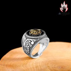 画像2: Antique Jewelry S925 シルバー サンフラワースターデザイン メンズオープンリング レトロゴシック調 精密仕上げリング (2)