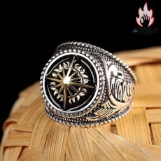 画像3: Antique Jewelry S925 シルバー サンフラワースターデザイン メンズオープンリング レトロゴシック調 精密仕上げリング (3)