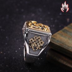 画像3: Antique Jewelry S925 シルバー 不動明王デザインリング ゴールドカラー金剛杵 メンズ レトロリング (3)