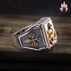 画像4: Antique Jewelry S925 シルバー 不動明王デザインリング ゴールドカラー金剛杵 メンズ レトロリング (4)