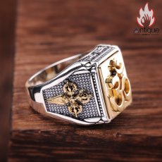 画像5: Antique Jewelry S925 シルバー 不動明王デザインリング ゴールドカラー金剛杵 メンズ レトロリング (5)