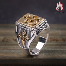 画像6: Antique Jewelry S925 シルバー 不動明王デザインリング ゴールドカラー金剛杵 メンズ レトロリング (6)