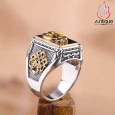 画像7: Antique Jewelry S925 シルバー 不動明王デザインリング ゴールドカラー金剛杵 メンズ レトロリング (7)
