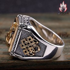 画像8: Antique Jewelry S925 シルバー 不動明王デザインリング ゴールドカラー金剛杵 メンズ レトロリング (8)