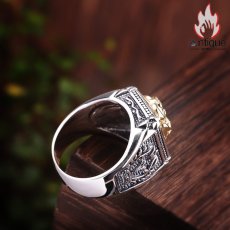 画像5: Antique Jewelry S925 シルバー 光面オリーブブランチ ゴールドカラー貔貅 ヴィンテージ加工 メンズリング (5)
