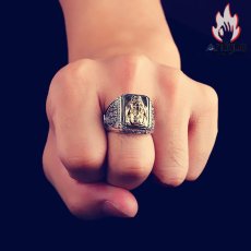 画像8: Antique Jewelry S925 シルバー 光面オリーブブランチ ゴールドカラー貔貅 ヴィンテージ加工 メンズリング (8)