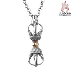 画像1: Antique Jewelry S925 シルバー 精密製作 降魔杵ペンダントネックレス ヴィンテージ加工 ゴールド金剛杵 メンズネックレス (1)