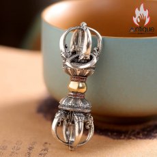 画像3: Antique Jewelry S925 シルバー 精密製作 降魔杵ペンダントネックレス ヴィンテージ加工 ゴールド金剛杵 メンズネックレス (3)
