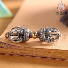 画像4: Antique Jewelry S925 シルバー 精密製作 降魔杵ペンダントネックレス ヴィンテージ加工 ゴールド金剛杵 メンズネックレス (4)