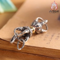 画像5: Antique Jewelry S925 シルバー 精密製作 降魔杵ペンダントネックレス ヴィンテージ加工 ゴールド金剛杵 メンズネックレス (5)