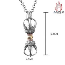画像6: Antique Jewelry S925 シルバー 精密製作 降魔杵ペンダントネックレス ヴィンテージ加工 ゴールド金剛杵 メンズネックレス (6)