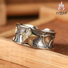 画像3: Antique Jewelry S925 シルバー ゴールドカラー 五芒星リング メンズ オープンリング シンプルヴィンテージ調 (3)