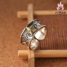 画像4: Antique Jewelry S925 シルバー ゴールドカラー 五芒星リング メンズ オープンリング シンプルヴィンテージ調 (4)