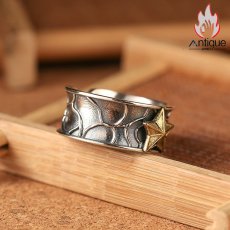画像5: Antique Jewelry S925 シルバー ゴールドカラー 五芒星リング メンズ オープンリング シンプルヴィンテージ調 (5)