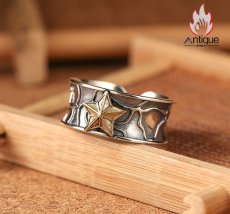 画像6: Antique Jewelry S925 シルバー ゴールドカラー 五芒星リング メンズ オープンリング シンプルヴィンテージ調 (6)