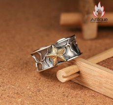 画像7: Antique Jewelry S925 シルバー ゴールドカラー 五芒星リング メンズ オープンリング シンプルヴィンテージ調 (7)