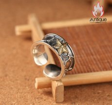 画像8: Antique Jewelry S925 シルバー ゴールドカラー 五芒星リング メンズ オープンリング シンプルヴィンテージ調 (8)