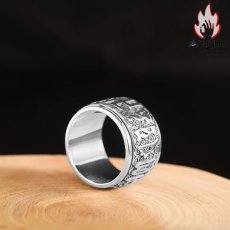 画像3: Antique Jewelry S925 シルバー 六字真言リング メンズ幅広リング 回転可能 個性的ファッションリング (3)