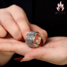 画像6: Antique Jewelry S925 シルバー 六字真言リング メンズ幅広リング 回転可能 個性的ファッションリング (6)
