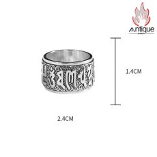 画像7: Antique Jewelry S925 シルバー 六字真言リング メンズ幅広リング 回転可能 個性的ファッションリング (7)