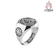 画像1: Antique Jewelry S925 シルバー 悪魔の目オープンリング 太陽スマイルデザイン 三角形ゴッドアイ メンズファッションリング (1)