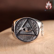 画像2: Antique Jewelry S925 シルバー 悪魔の目オープンリング 太陽スマイルデザイン 三角形ゴッドアイ メンズファッションリング (2)