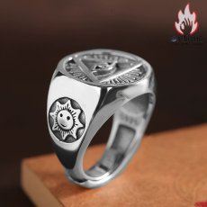 画像3: Antique Jewelry S925 シルバー 悪魔の目オープンリング 太陽スマイルデザイン 三角形ゴッドアイ メンズファッションリング (3)