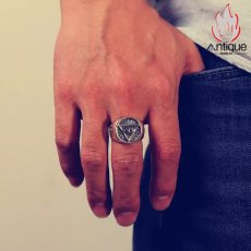 画像5: Antique Jewelry S925 シルバー 悪魔の目オープンリング 太陽スマイルデザイン 三角形ゴッドアイ メンズファッションリング (5)