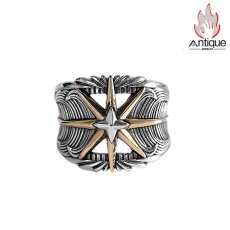 画像1: Antique Jewelry S925 シルバー サンスターバースト幅広リング 個性的ヒップホップ調 アメリカンヴィンテージデザイン オープンアジャスタブル (1)