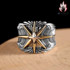 画像2: Antique Jewelry S925 シルバー サンスターバースト幅広リング 個性的ヒップホップ調 アメリカンヴィンテージデザイン オープンアジャスタブル (2)