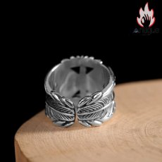 画像3: Antique Jewelry S925 シルバー サンスターバースト幅広リング 個性的ヒップホップ調 アメリカンヴィンテージデザイン オープンアジャスタブル (3)