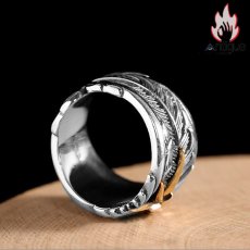 画像5: Antique Jewelry S925 シルバー サンスターバースト幅広リング 個性的ヒップホップ調 アメリカンヴィンテージデザイン オープンアジャスタブル (5)