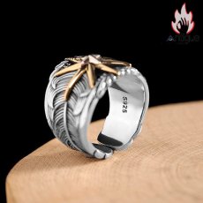 画像6: Antique Jewelry S925 シルバー サンスターバースト幅広リング 個性的ヒップホップ調 アメリカンヴィンテージデザイン オープンアジャスタブル (6)