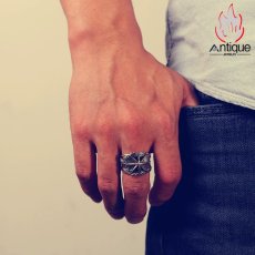 画像7: Antique Jewelry S925 シルバー サンスターバースト幅広リング 個性的ヒップホップ調 アメリカンヴィンテージデザイン オープンアジャスタブル (7)