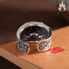 画像4: Antique Jewelry S925 シルバー 精密仕上げ 百獣の王タイガーデザインリング ゴールド焔柄 メンズタイガーヘッドリング (4)